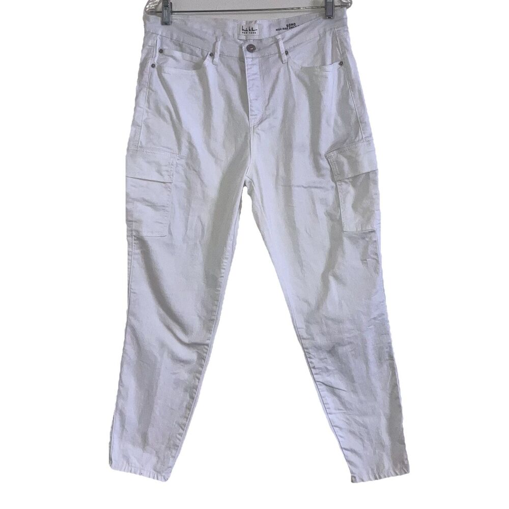 NICOLE MILLER SOHO HI RISE ANKLE SKINNY 12 White Jeans Pants Leg Pockets Cargo